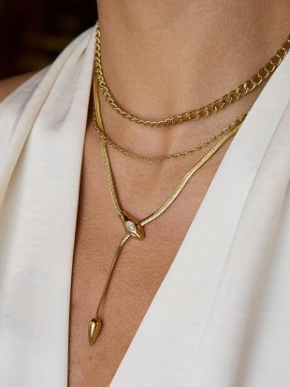 18k Gold Non-tarnish Serpent Y Lariat Necklace